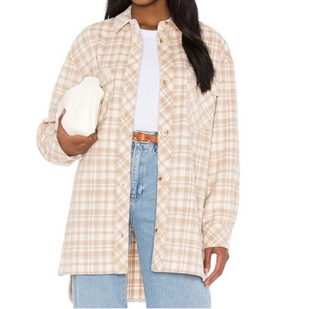 L’Acadamie Zuma Plaid Beige Women's Oversized Shacket